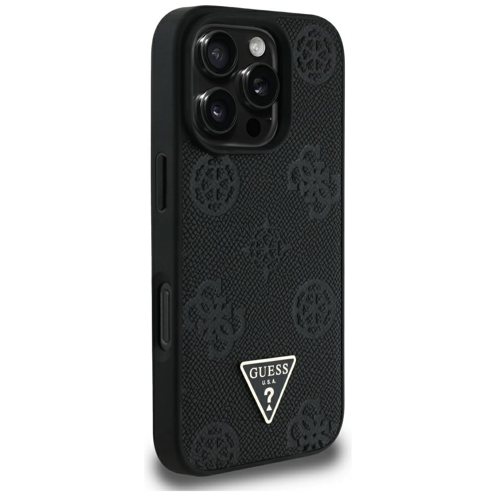 Puzdro MagSafe pre Apple iPhone 16 Pro Max, Guess, Peony Grained Hot Stamp Triangle, Čierne