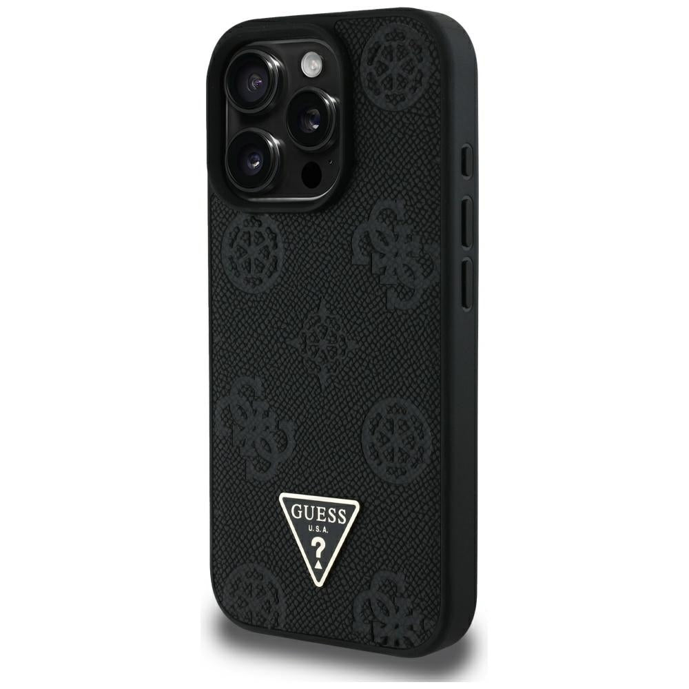 Puzdro MagSafe pre Apple iPhone 16 Pro Max, Guess, Peony Grained Hot Stamp Triangle, Čierne