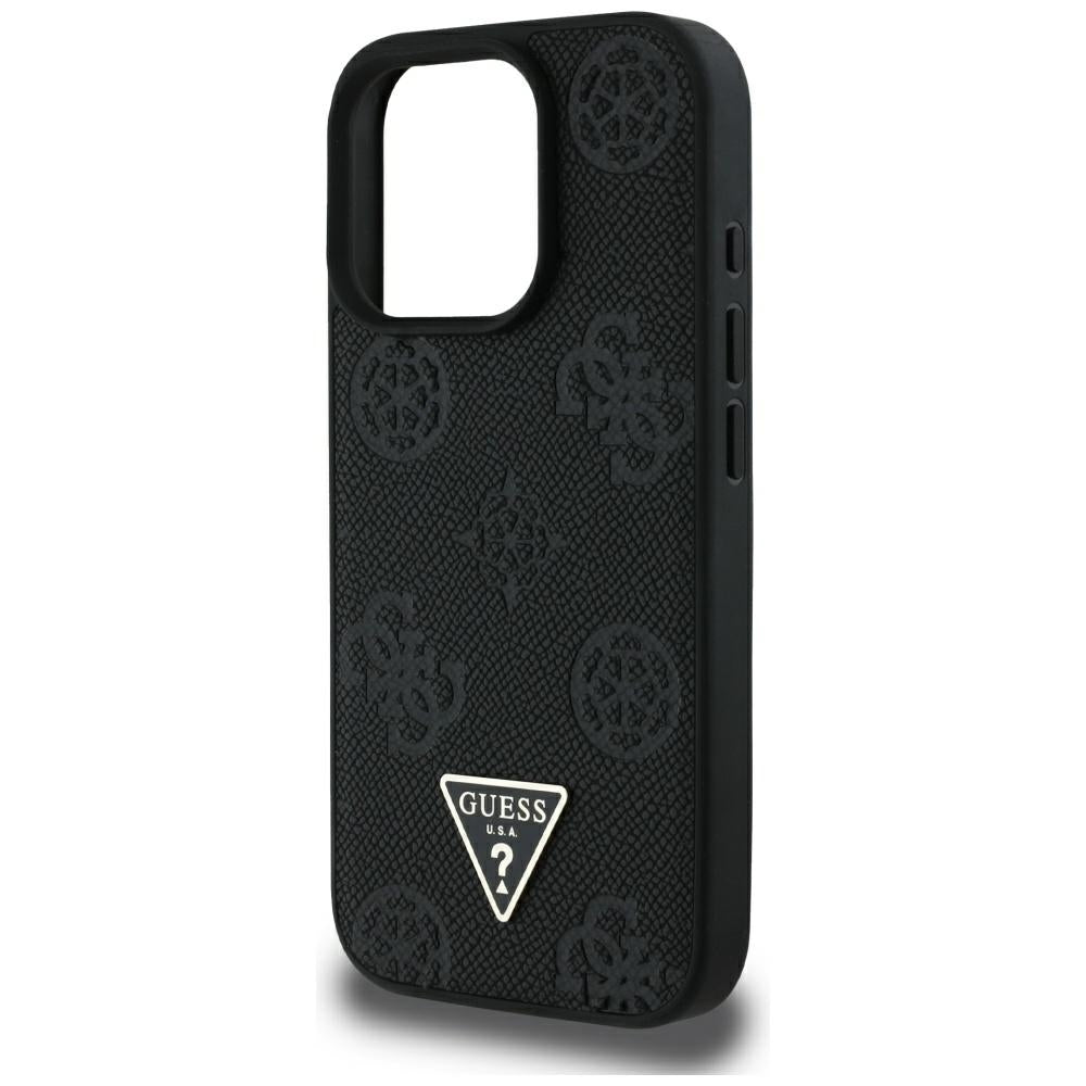 Puzdro MagSafe pre Apple iPhone 16 Pro Max, Guess, Peony Grained Hot Stamp Triangle, Čierne