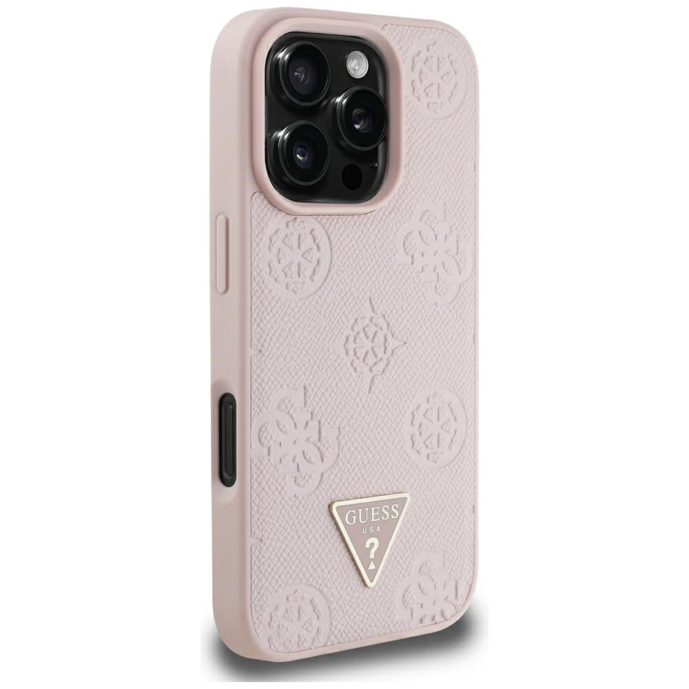 Puzdro MagSafe pre Apple iPhone 16 Pro Max, Guess, Peony Grained Hot Stamp Triangle, Ružové