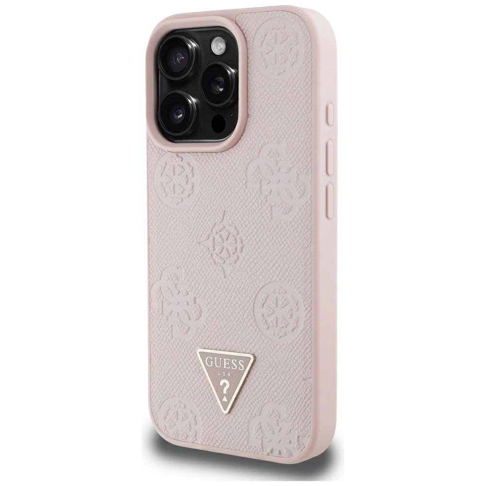 Puzdro MagSafe pre Apple iPhone 16 Pro Max, Guess, Peony Grained Hot Stamp Triangle, Ružové