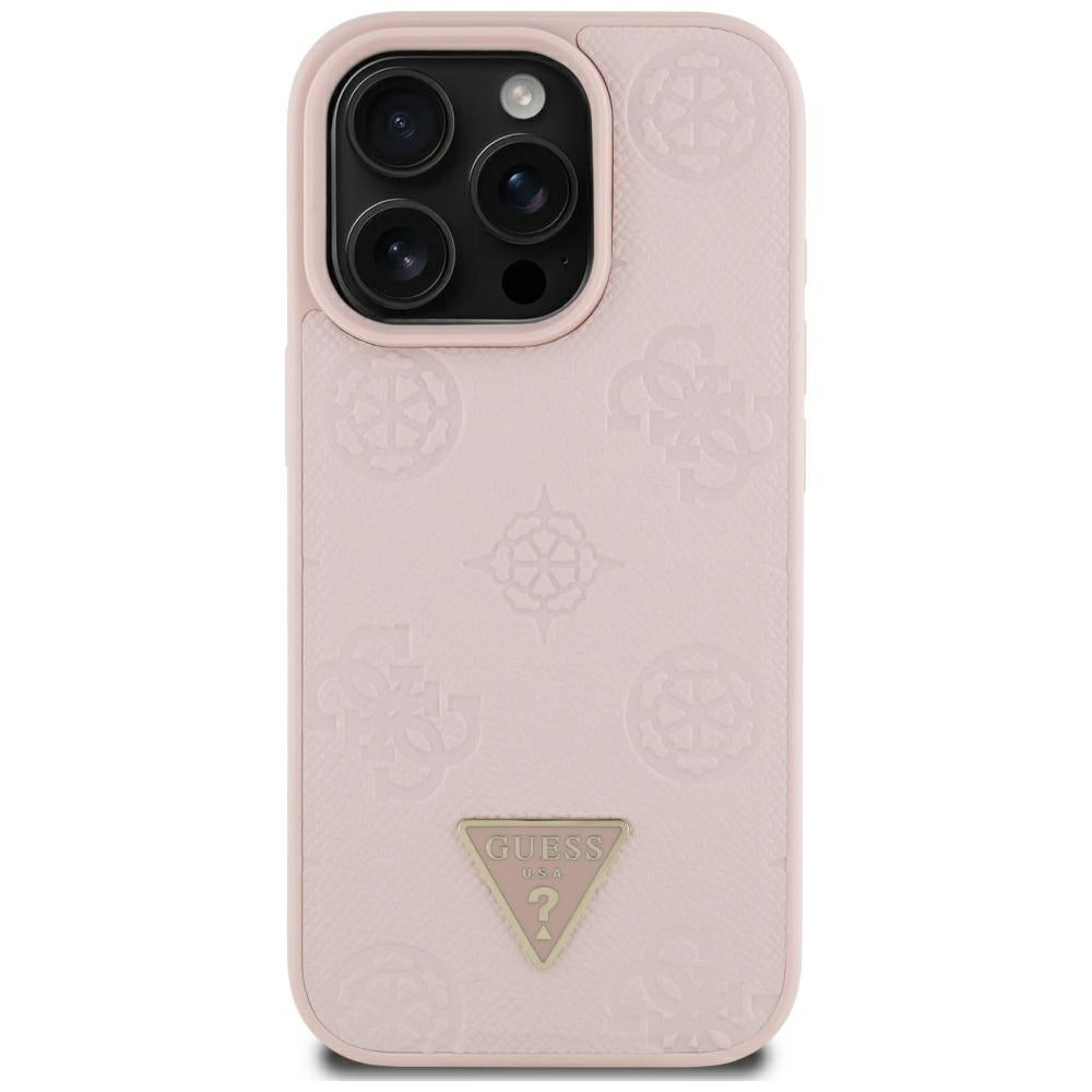Puzdro MagSafe pre Apple iPhone 16 Pro Max, Guess, Peony Grained Hot Stamp Triangle, Ružové