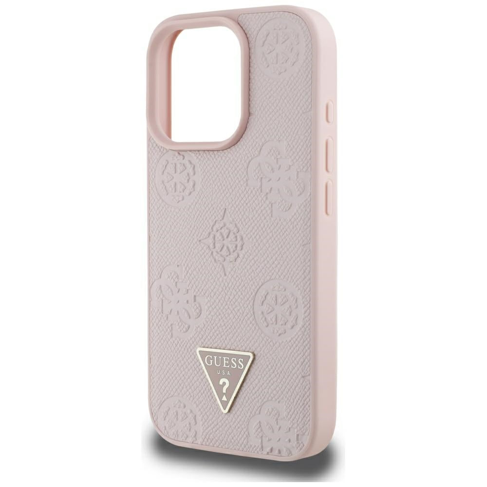 Puzdro MagSafe pre Apple iPhone 16 Pro Max, Guess, Peony Grained Hot Stamp Triangle, Ružové
