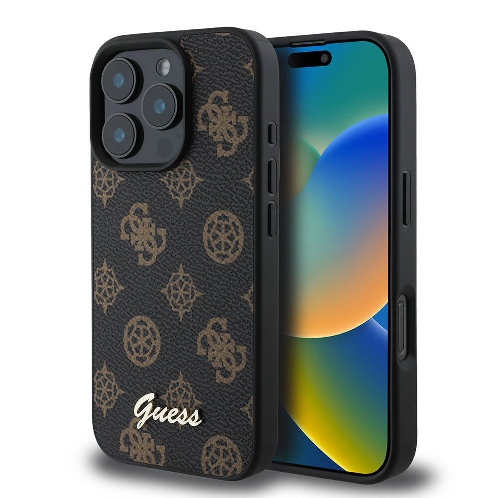 MagSafe Case for Apple iPhone 16 Pro Max, Guess, Peony Script, Black