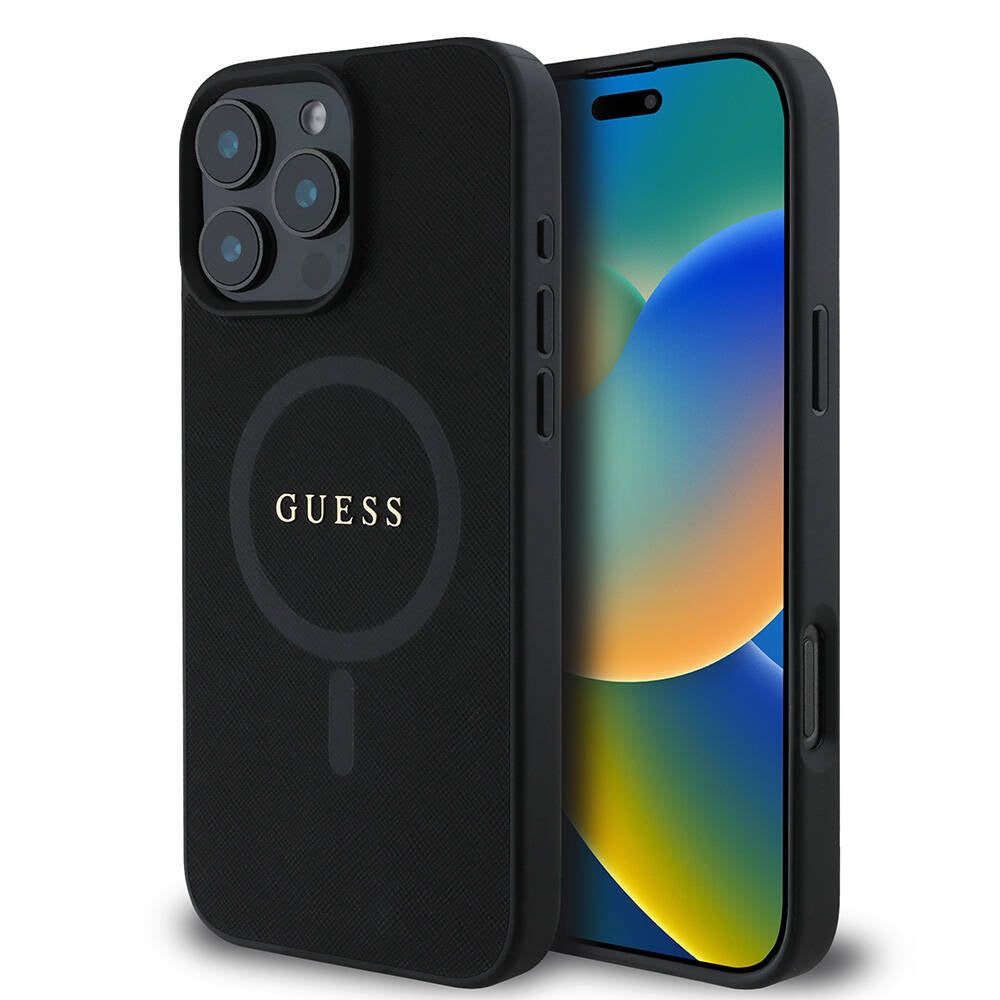 Puzdro MagSafe pre Apple iPhone 16 Pro Max, Guess, Saffiano Classic Logo, Čierne