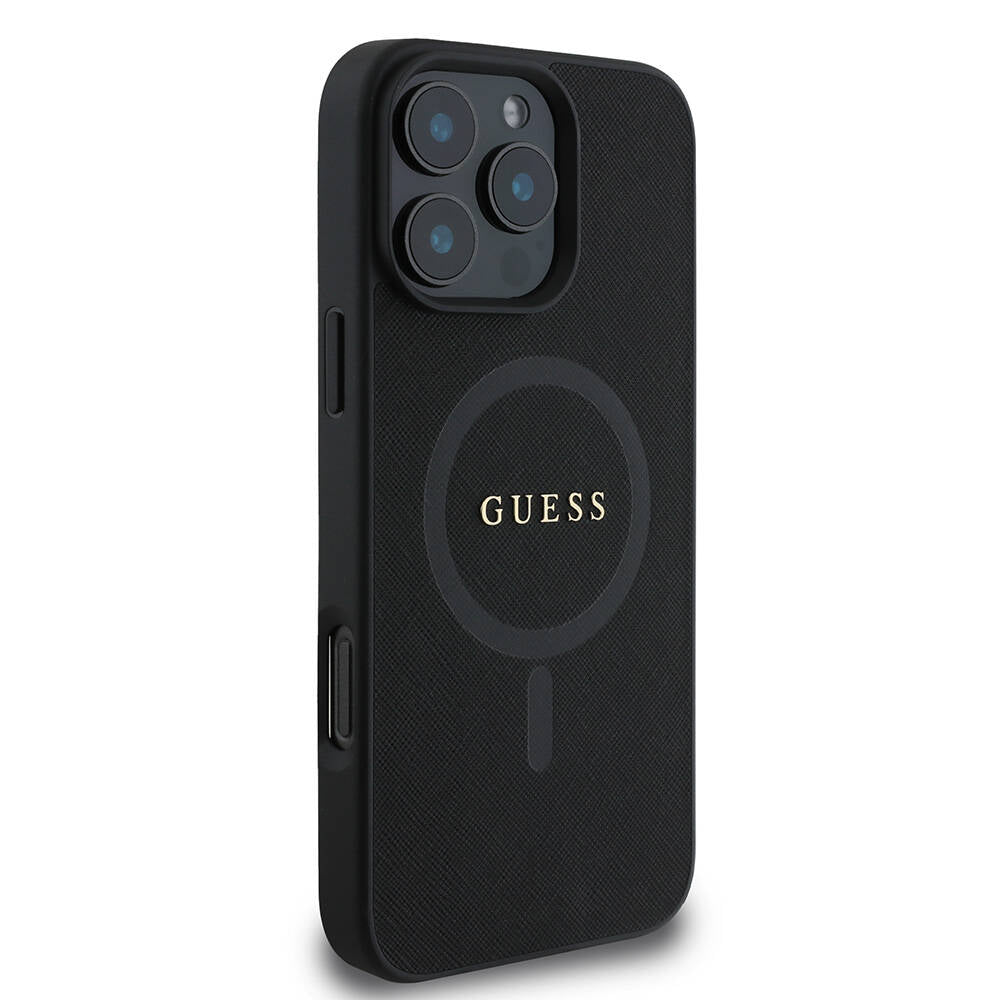 Puzdro MagSafe pre Apple iPhone 16 Pro Max, Guess, Saffiano Classic Logo, Čierne