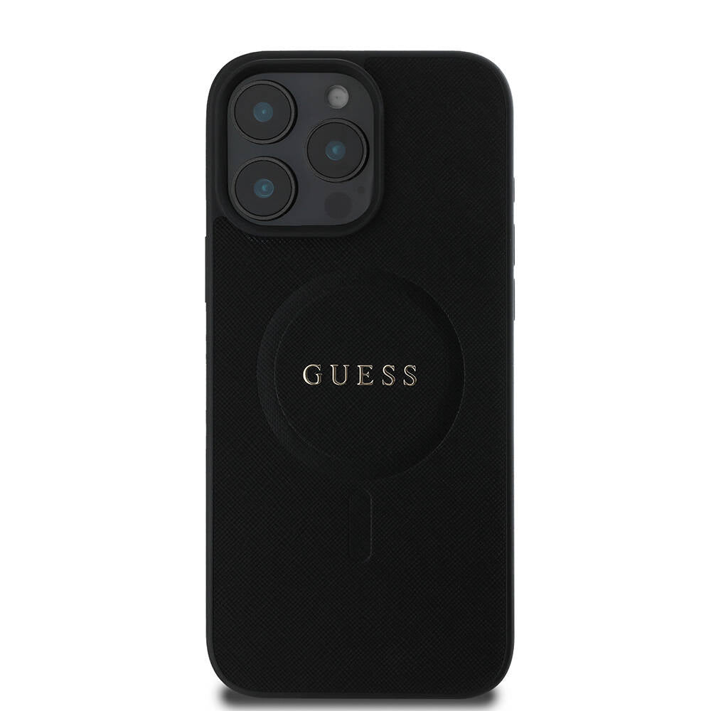 Puzdro MagSafe pre Apple iPhone 16 Pro Max, Guess, Saffiano Classic Logo, Čierne