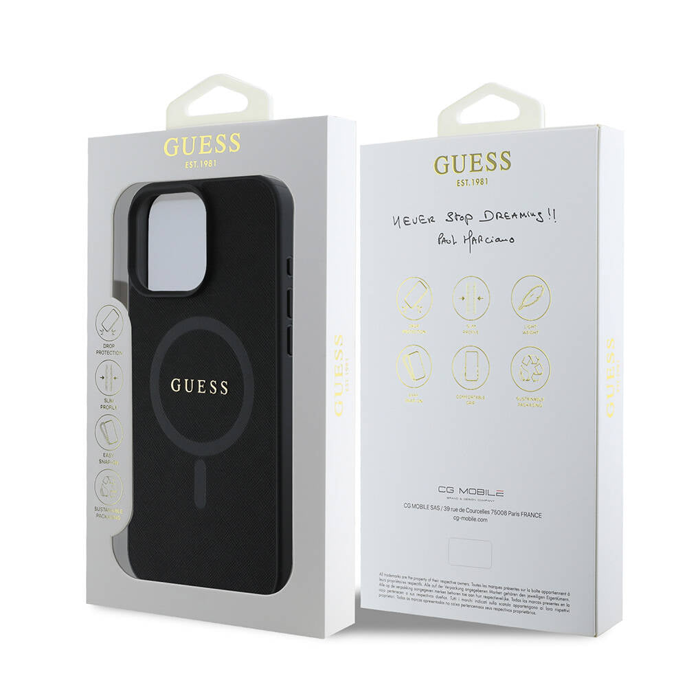 Puzdro MagSafe pre Apple iPhone 16 Pro Max, Guess, Saffiano Classic Logo, Čierne