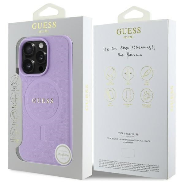 Puzdro MagSafe pre Apple iPhone 16 Pro Max, Guess, Saffiano, Fialová