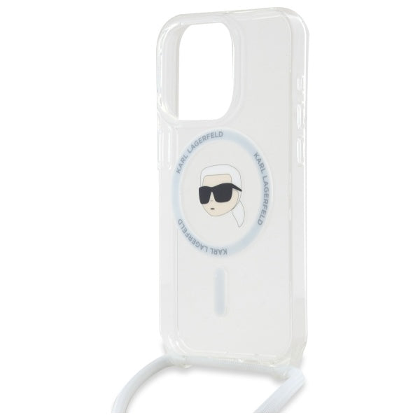 Puzdro MagSafe pre Apple iPhone 16 Pro Max, Karl Lagerfeld, IML Crossbody Karl's Head, Priehľadné
