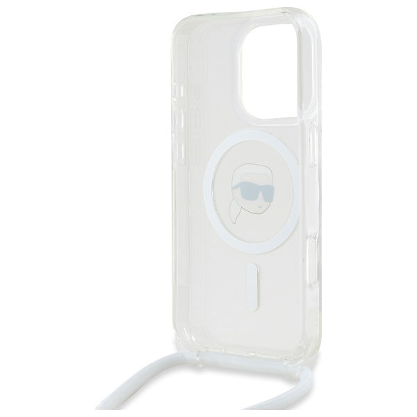 Puzdro MagSafe pre Apple iPhone 16 Pro Max, Karl Lagerfeld, IML Crossbody Karl's Head, Priehľadné
