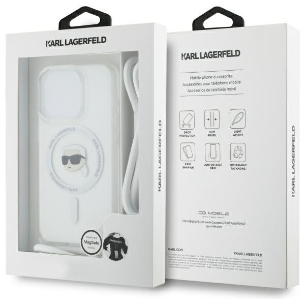 Puzdro MagSafe pre Apple iPhone 16 Pro Max, Karl Lagerfeld, IML Crossbody Karl's Head, Priehľadné