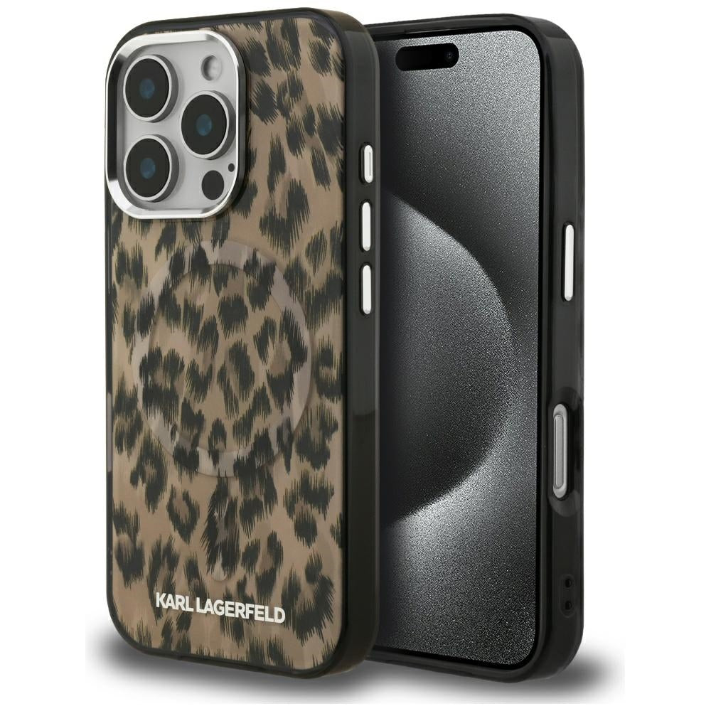 Puzdro MagSafe pre Apple iPhone 16 Pro Max, Karl Lagerfeld, IML Leopard Pattern, Hnedá