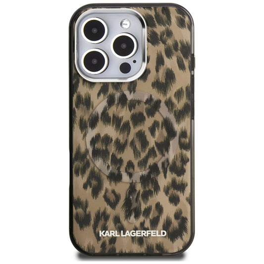 Puzdro MagSafe pre Apple iPhone 16 Pro Max, Karl Lagerfeld, IML Leopard Pattern, Hnedá