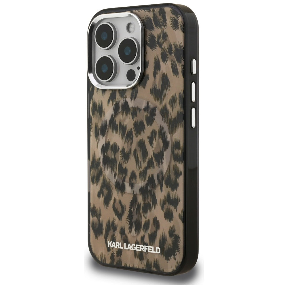 Puzdro MagSafe pre Apple iPhone 16 Pro Max, Karl Lagerfeld, IML Leopard Pattern, Hnedá