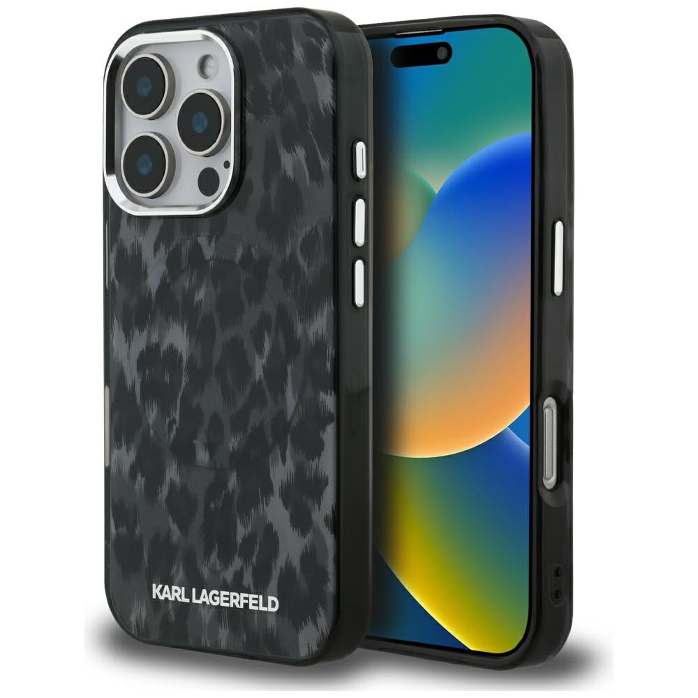 Puzdro MagSafe pre Apple iPhone 16 Pro Max, Karl Lagerfeld, IML Leopard Pattern, Čierne