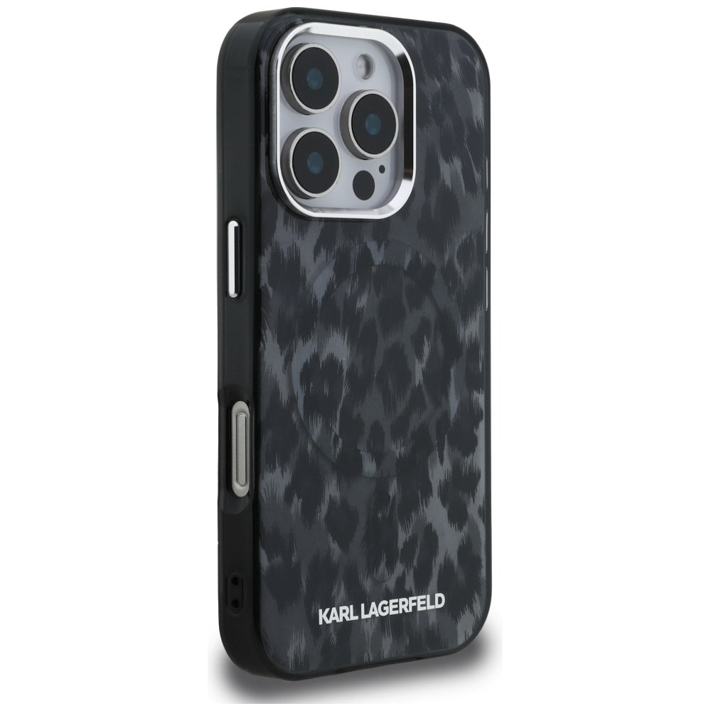 Puzdro MagSafe pre Apple iPhone 16 Pro Max, Karl Lagerfeld, IML Leopard Pattern, Čierne