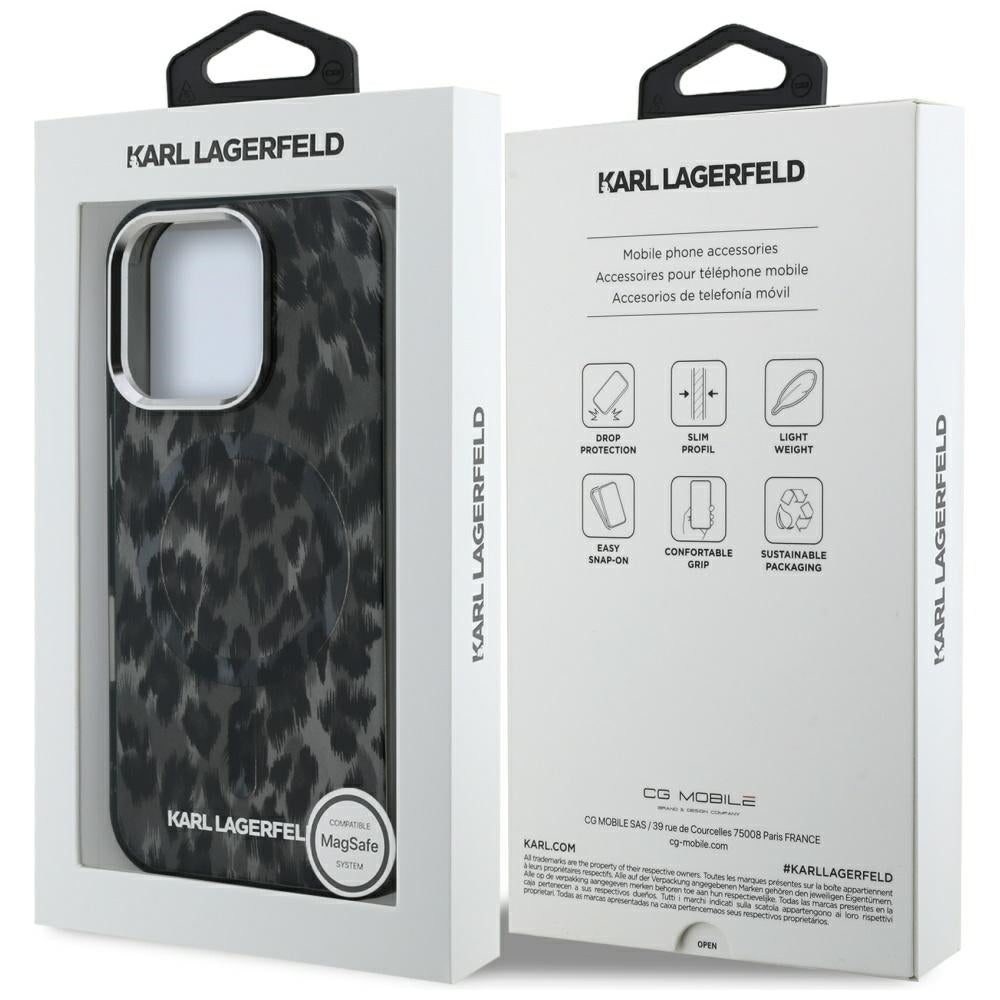 Puzdro MagSafe pre Apple iPhone 16 Pro Max, Karl Lagerfeld, IML Leopard Pattern, Čierne