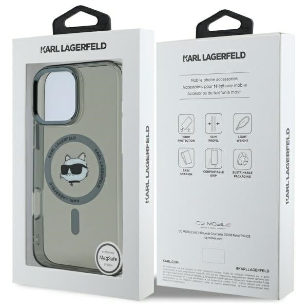 MagSafe Case for Apple iPhone 16 Pro Max, Karl Lagerfeld, IML Metal Choupette's Head, Black