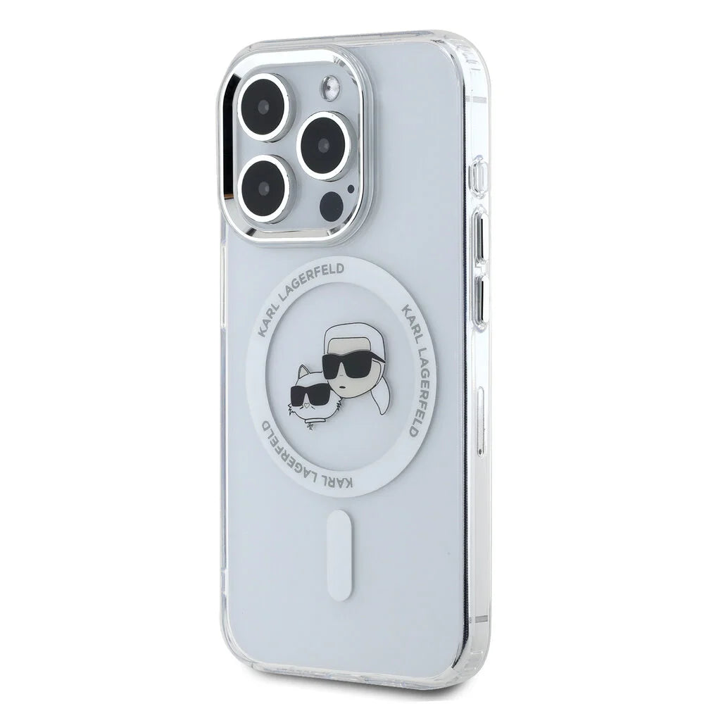 Puzdro MagSafe pre Apple iPhone 16 Pro Max, Karl Lagerfeld, IML Metal Karl & Choupette's Heads, Biela