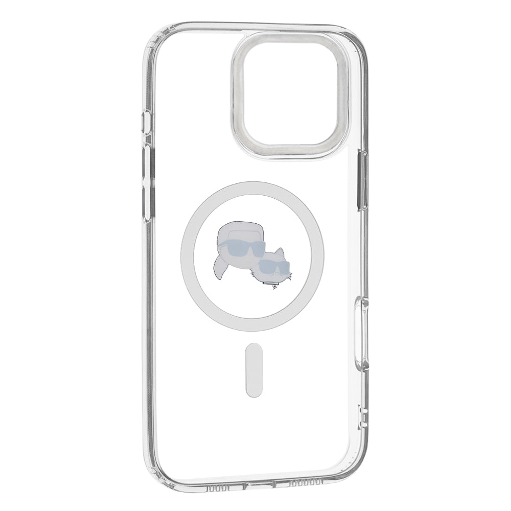Puzdro MagSafe pre Apple iPhone 16 Pro Max, Karl Lagerfeld, IML Metal Karl & Choupette's Heads, Biela
