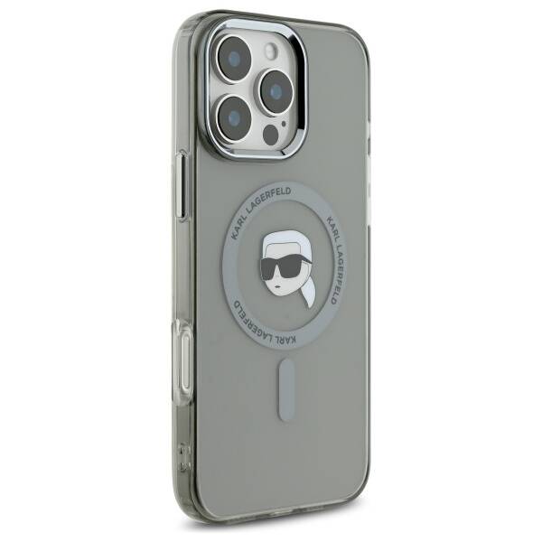 Puzdro MagSafe pre Apple iPhone 16 Pro Max, Karl Lagerfeld, IML Metal Karl's Head, Čierne