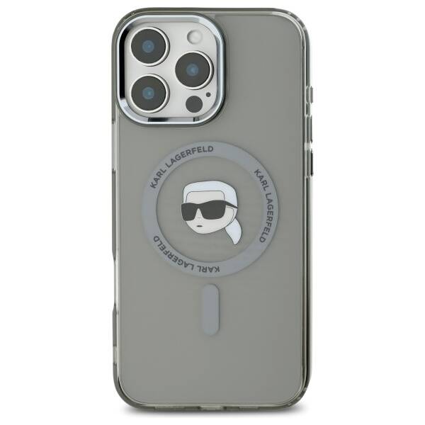 Puzdro MagSafe pre Apple iPhone 16 Pro Max, Karl Lagerfeld, IML Metal Karl's Head, Čierne