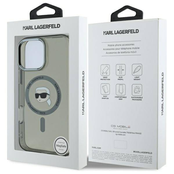 Puzdro MagSafe pre Apple iPhone 16 Pro Max, Karl Lagerfeld, IML Metal Karl's Head, Čierne