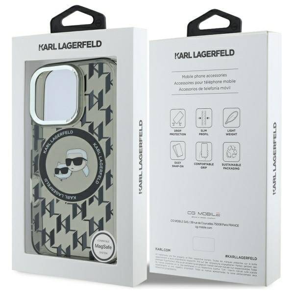 Puzdro MagSafe pre Apple iPhone 16 Pro Max, Karl Lagerfeld, IML Monogram Karl & Choupette's Heads, Čierne