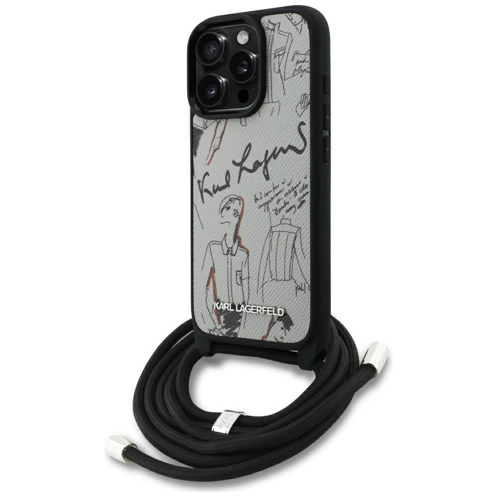 Puzdro MagSafe pre Apple iPhone 16 Pro Max, Karl Lagerfeld, Saffiano Crossbody, Sivé