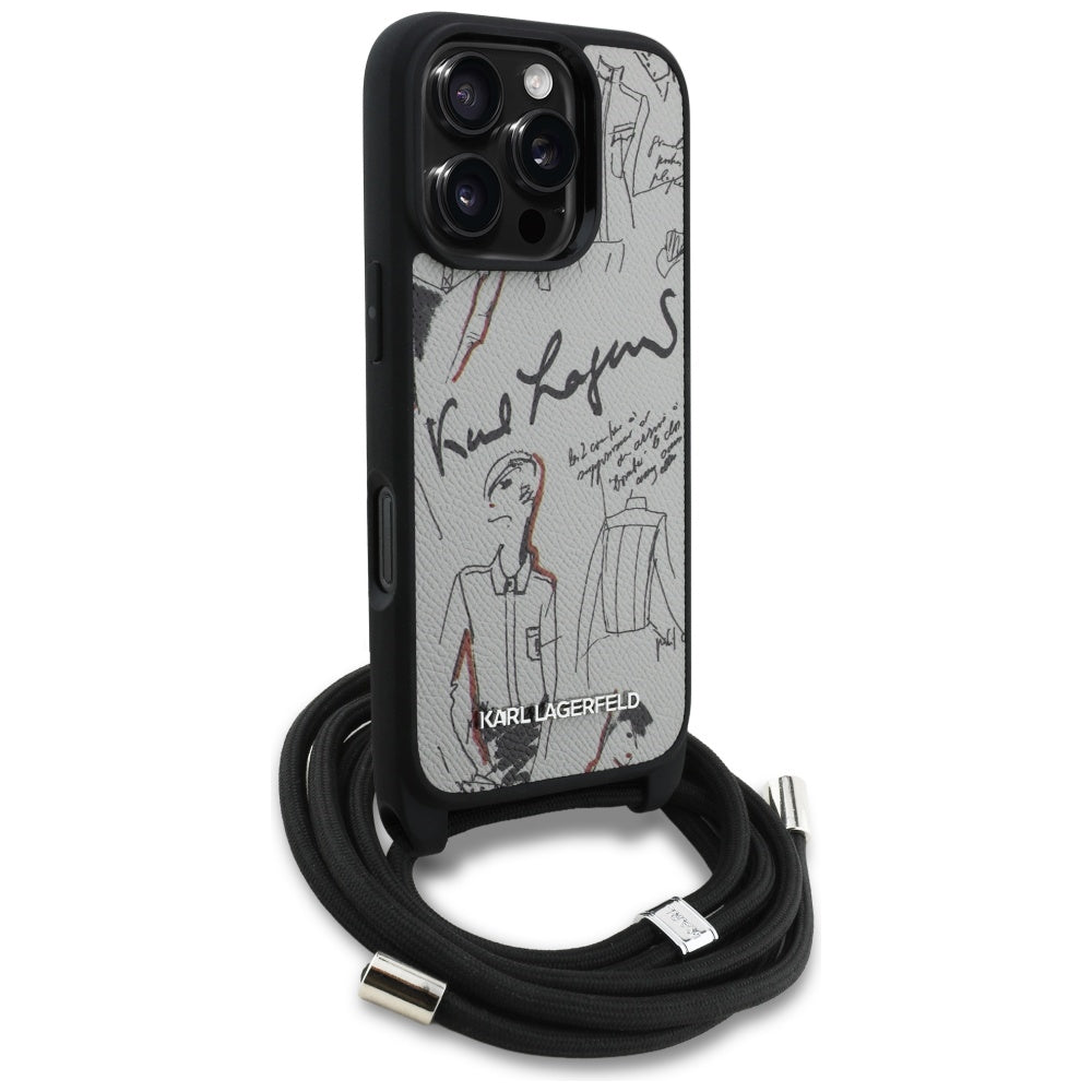 Puzdro MagSafe pre Apple iPhone 16 Pro Max, Karl Lagerfeld, Saffiano Crossbody, Sivé
