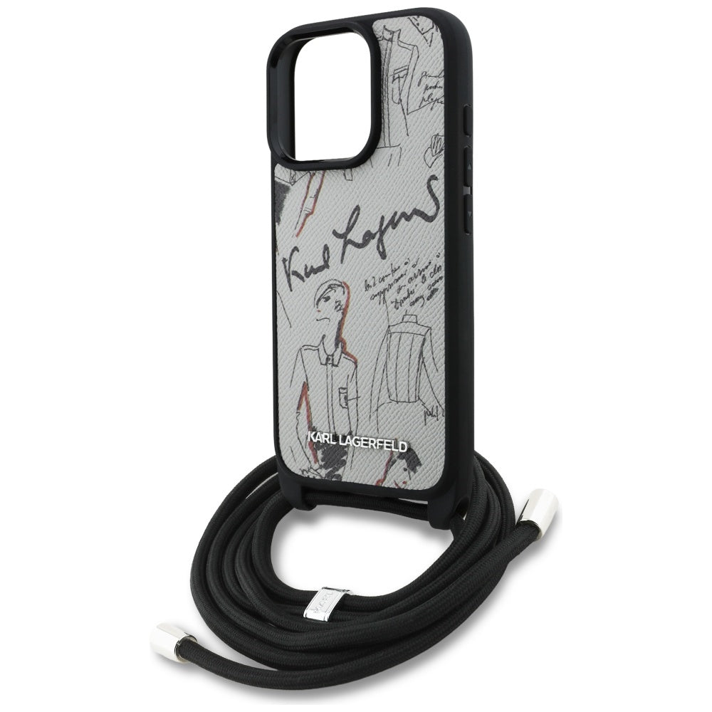 Puzdro MagSafe pre Apple iPhone 16 Pro Max, Karl Lagerfeld, Saffiano Crossbody, Sivé