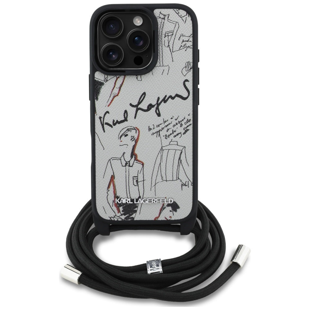 Puzdro MagSafe pre Apple iPhone 16 Pro Max, Karl Lagerfeld, Saffiano Crossbody, Sivé