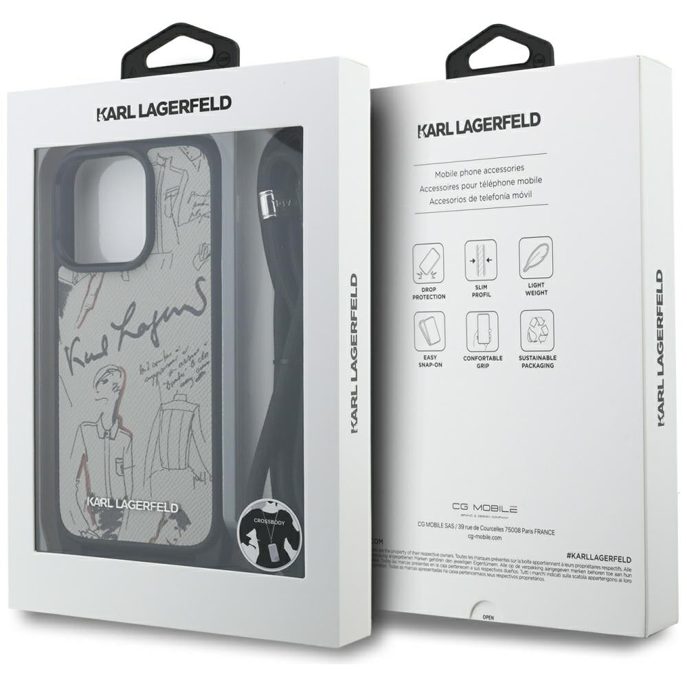 Puzdro MagSafe pre Apple iPhone 16 Pro Max, Karl Lagerfeld, Saffiano Crossbody, Sivé