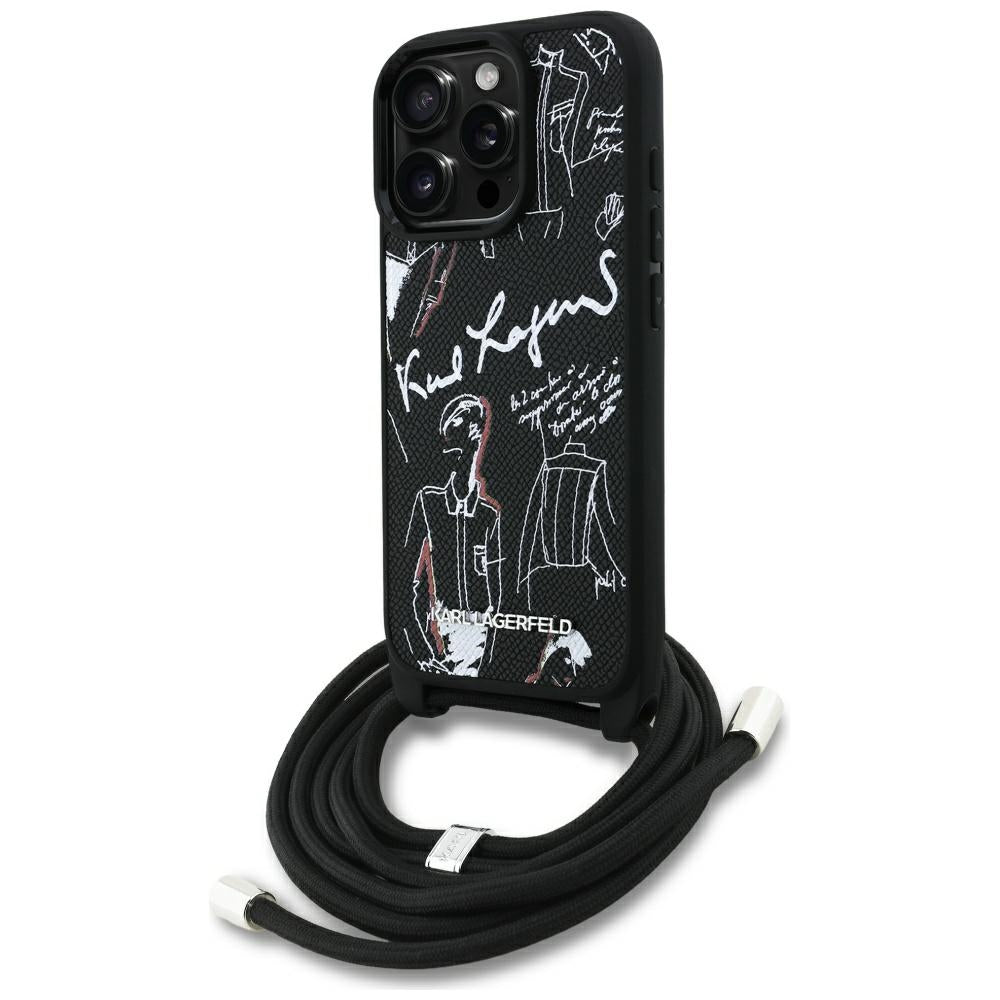 Puzdro MagSafe pre Apple iPhone 16 Pro Max, Karl Lagerfeld, Saffiano Crossbody, Čierne