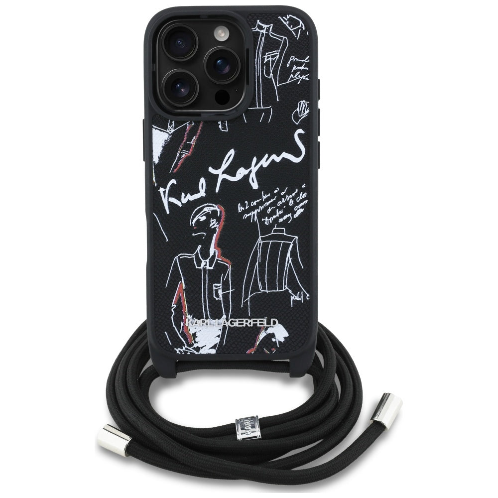Puzdro MagSafe pre Apple iPhone 16 Pro Max, Karl Lagerfeld, Saffiano Crossbody, Čierne