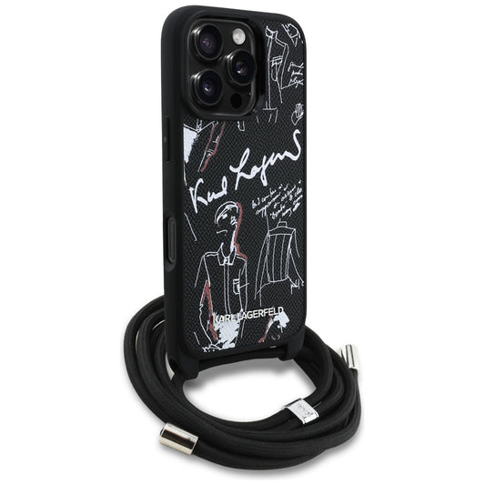 Puzdro MagSafe pre Apple iPhone 16 Pro Max, Karl Lagerfeld, Saffiano Crossbody, Čierne