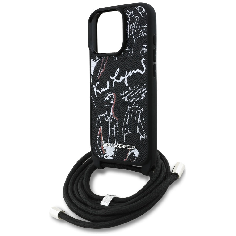 Puzdro MagSafe pre Apple iPhone 16 Pro Max, Karl Lagerfeld, Saffiano Crossbody, Čierne