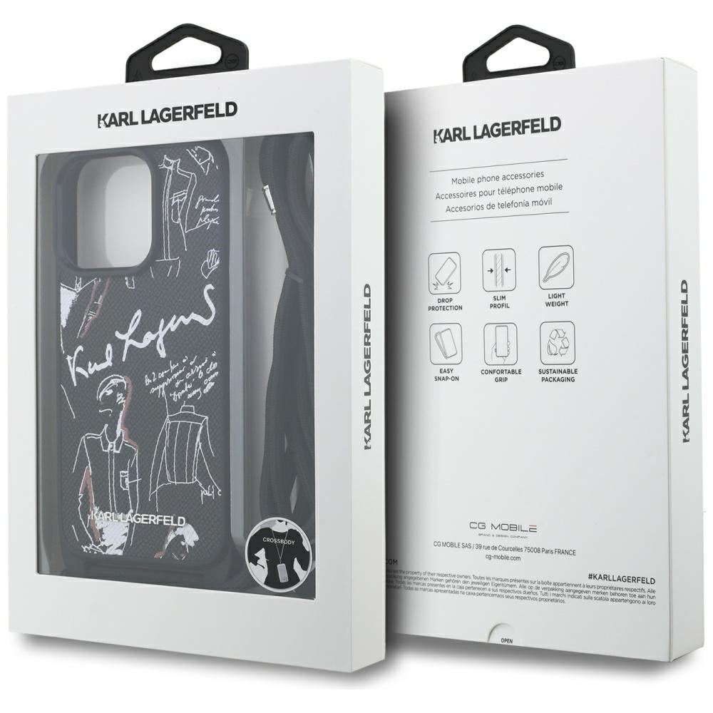 Puzdro MagSafe pre Apple iPhone 16 Pro Max, Karl Lagerfeld, Saffiano Crossbody, Čierne