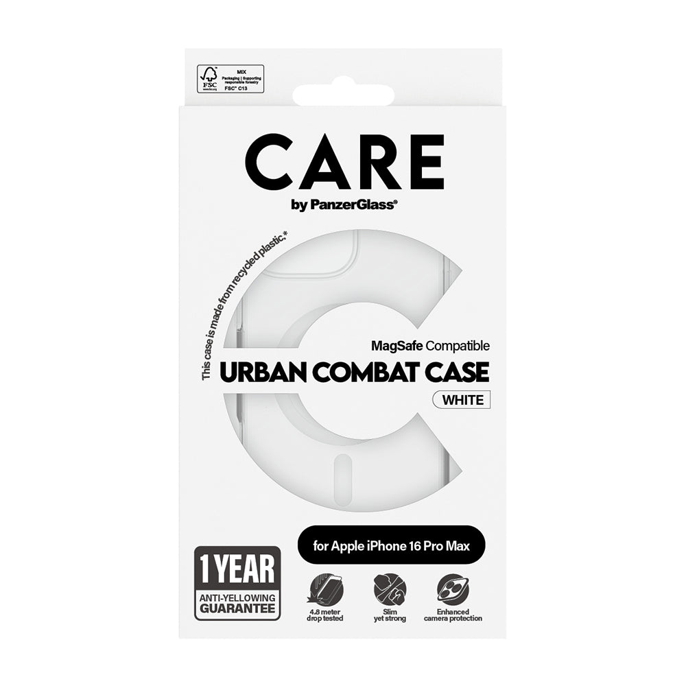 Puzdro MagSafe pre Apple iPhone 16 Pro Max, PanzerGlass, Care Urban Combat, Biela Transparentná