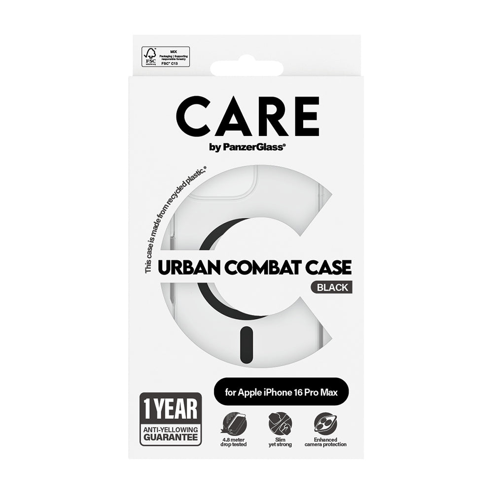 Puzdro MagSafe pre Apple iPhone 16 Pro Max, PanzerGlass, Care Urban Combat, Čierna Transparentná