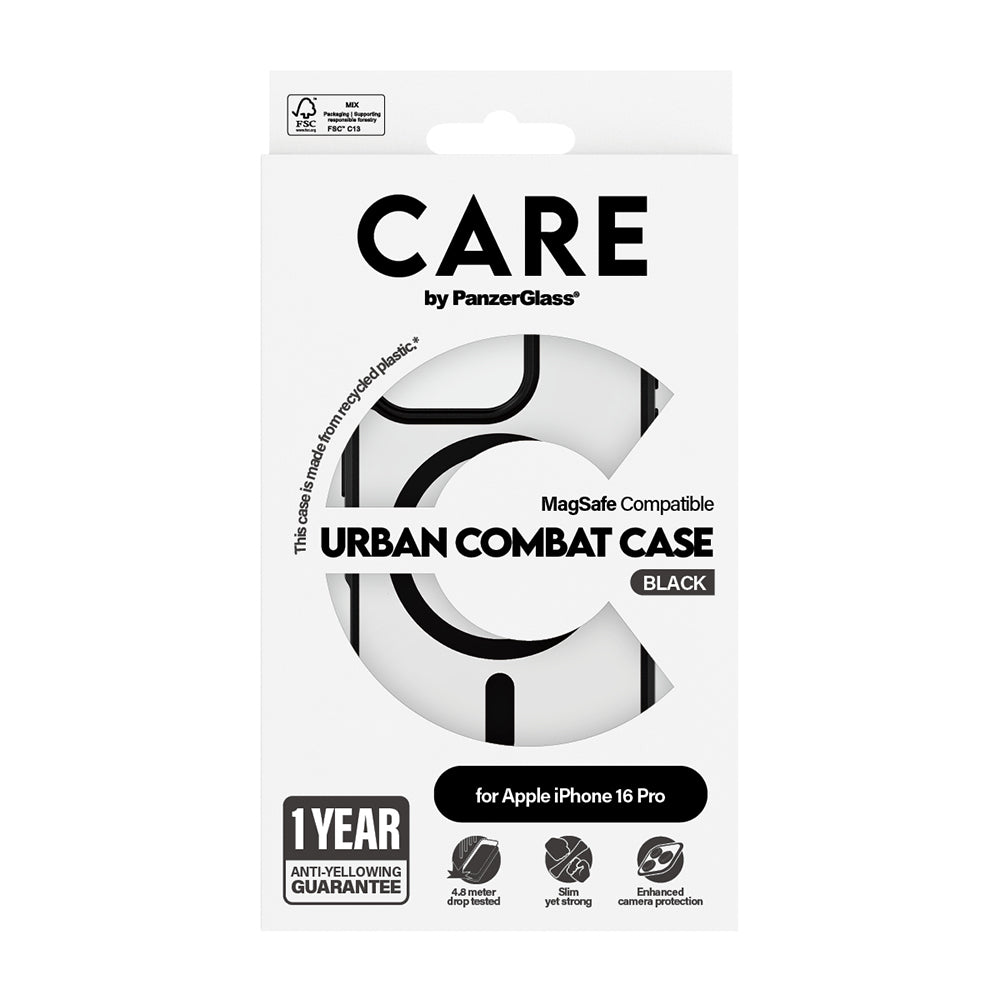 Puzdro MagSafe pre Apple iPhone 16 Pro, PanzerGlass, Care Urban Combat, Čierne Transparentné