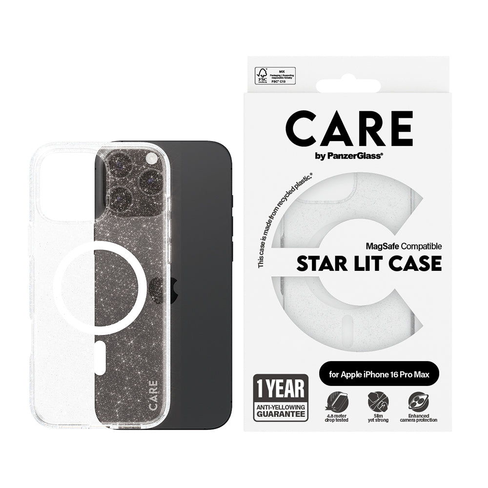 Puzdro MagSafe pre Apple iPhone 16 Pro, PanzerGlass, Care Urban Combat Star Lit, Biela Transparentná