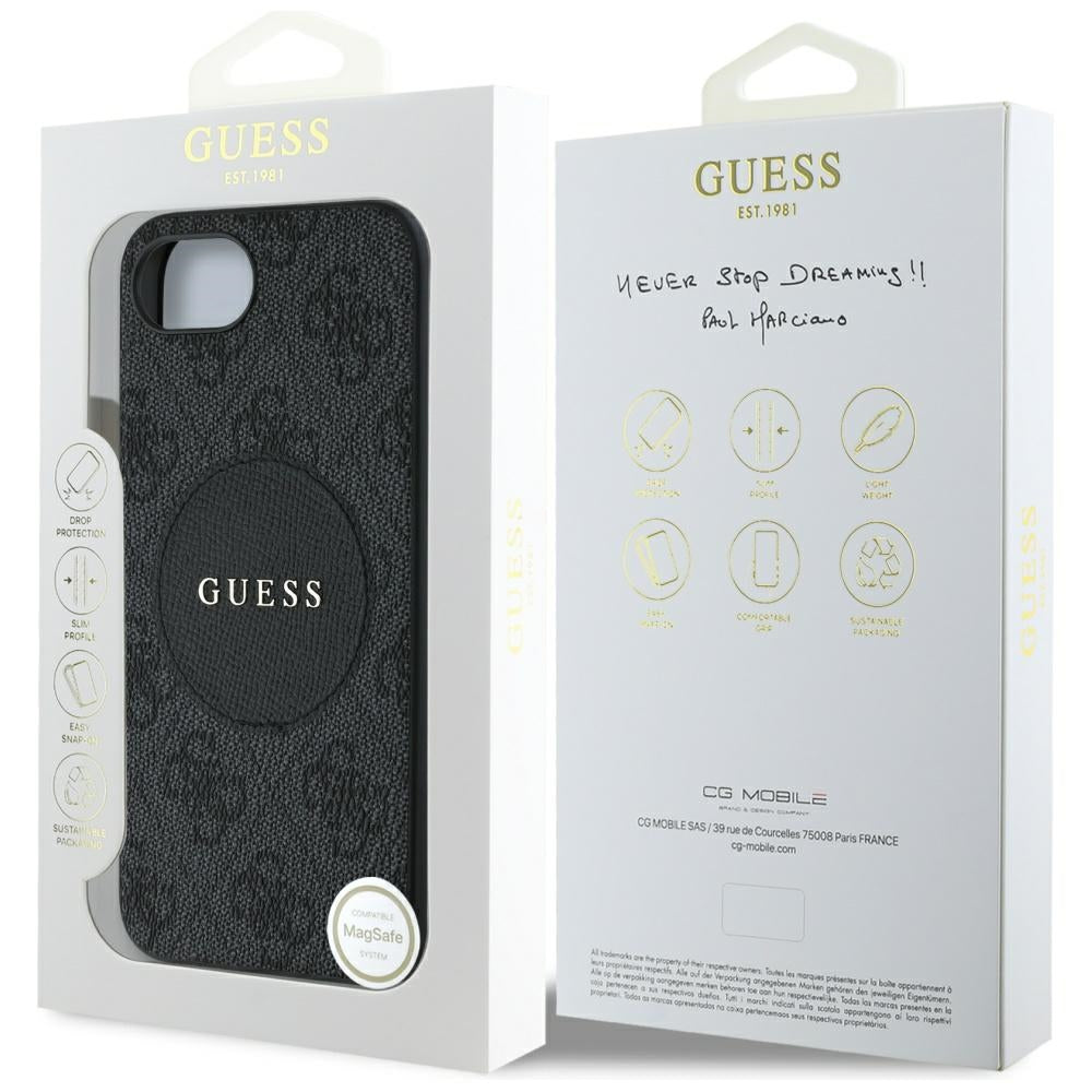 Puzdro MagSafe pre Apple iPhone 17e / 16e, Guess, 4G Circle Classic Logo, Čierne