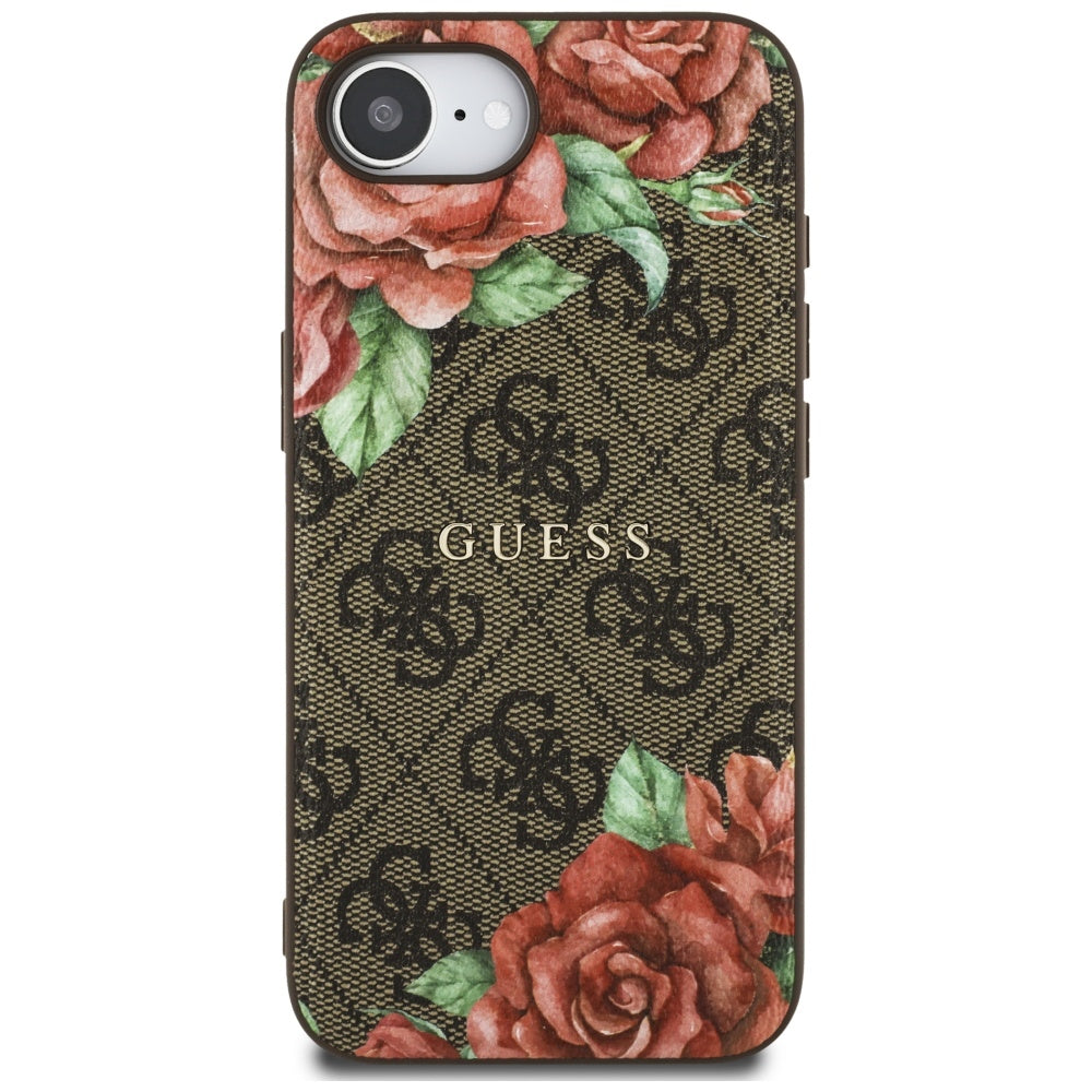 Puzdro MagSafe pre Apple iPhone 17e / 16e, Guess, 4G Flowers Print, Hnedá