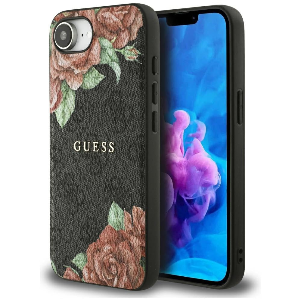 Puzdro MagSafe pre Apple iPhone 17e / 16e, Guess, 4G Flowers Print, Čierne