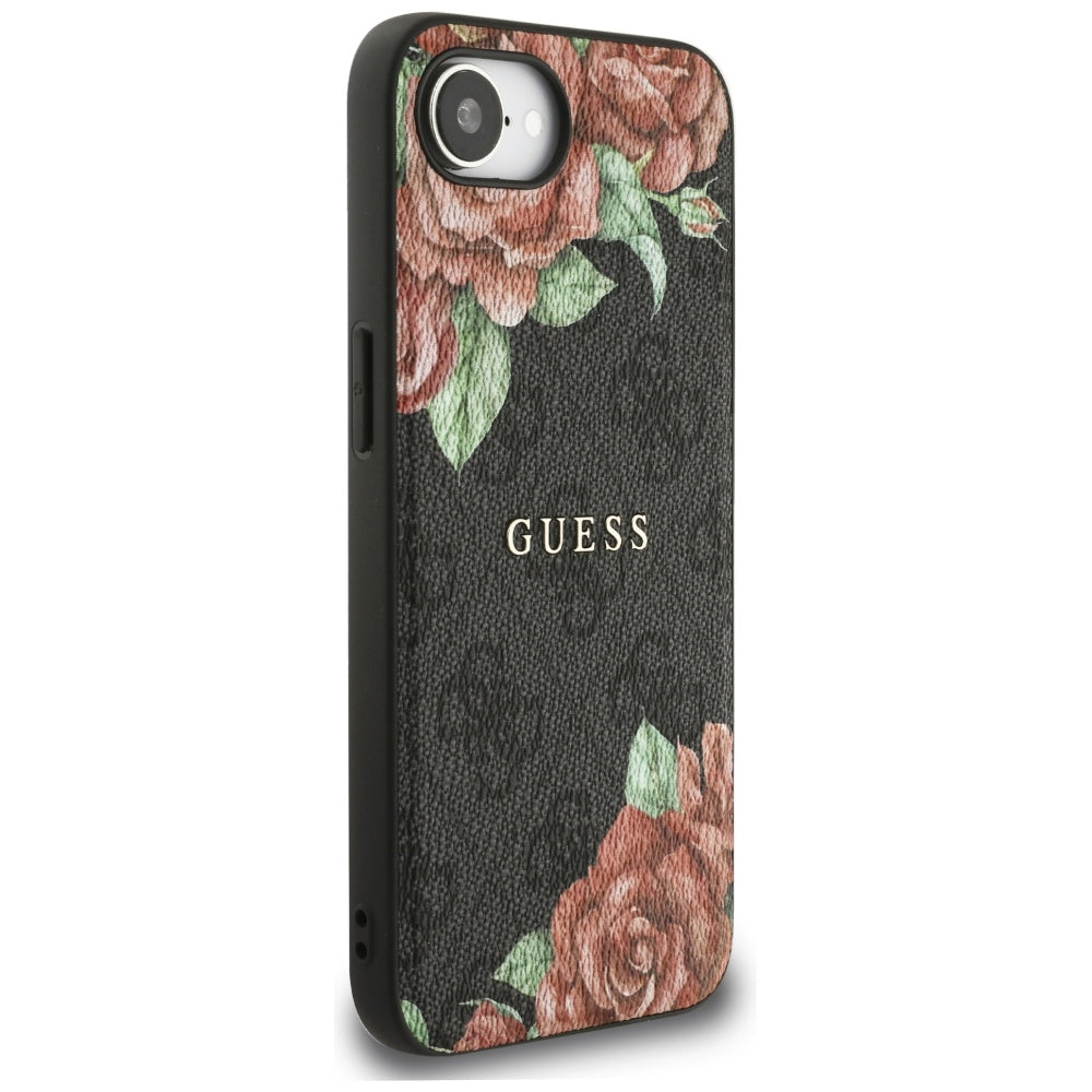 Puzdro MagSafe pre Apple iPhone 17e / 16e, Guess, 4G Flowers Print, Čierne