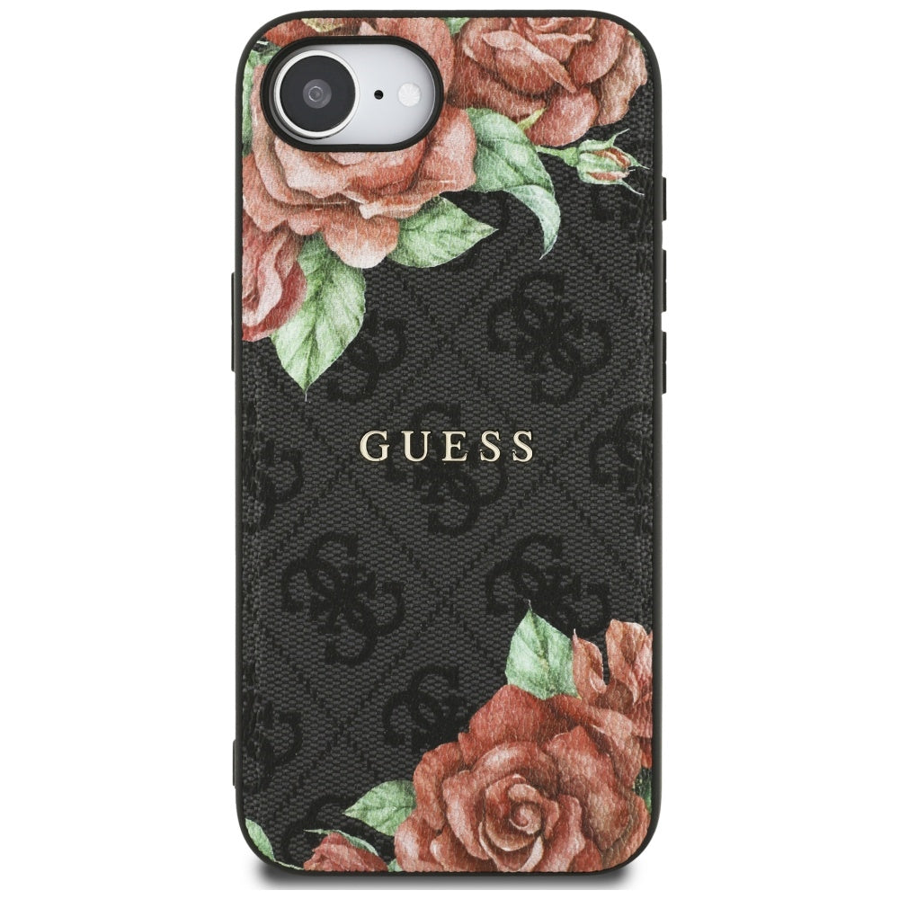 Puzdro MagSafe pre Apple iPhone 17e / 16e, Guess, 4G Flowers Print, Čierne