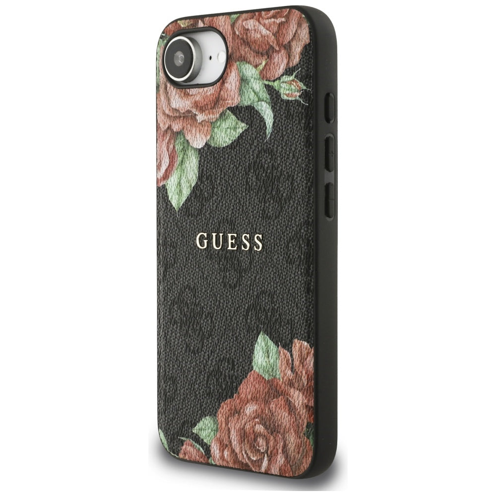 Puzdro MagSafe pre Apple iPhone 17e / 16e, Guess, 4G Flowers Print, Čierne