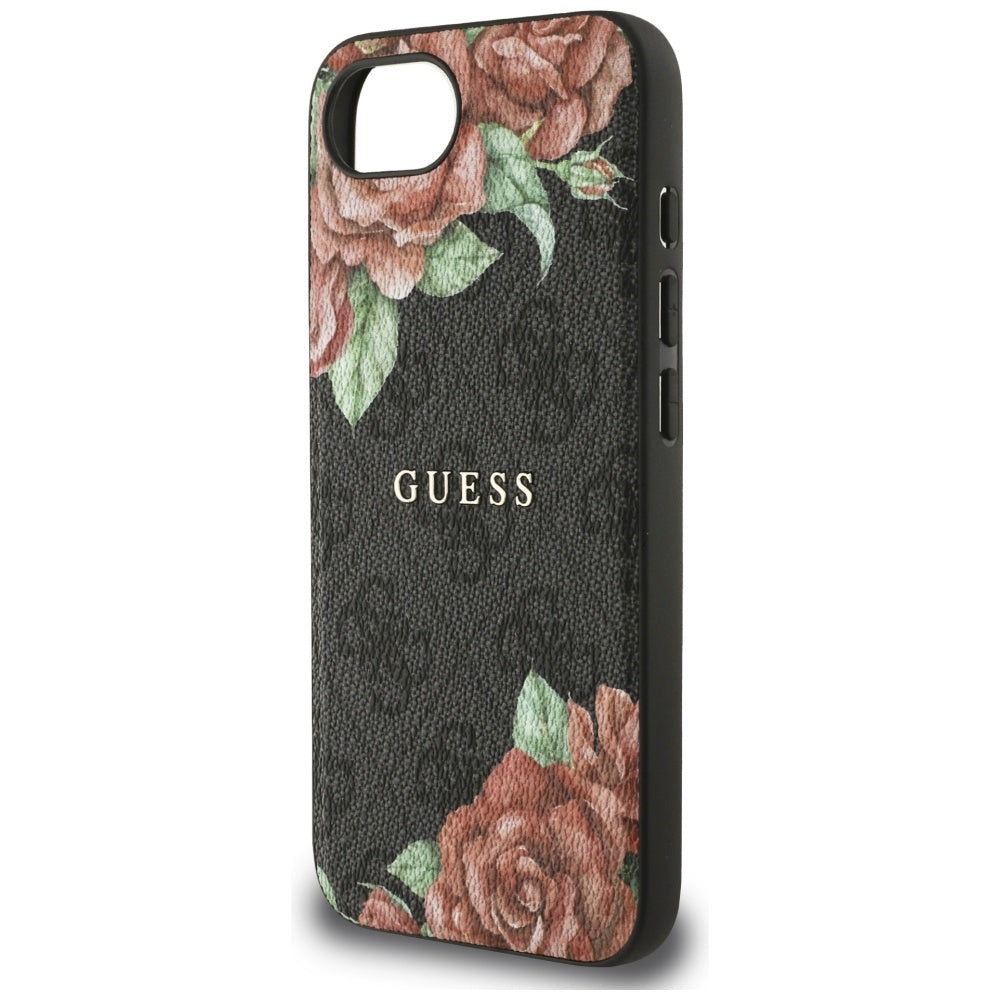 Puzdro MagSafe pre Apple iPhone 17e / 16e, Guess, 4G Flowers Print, Čierne